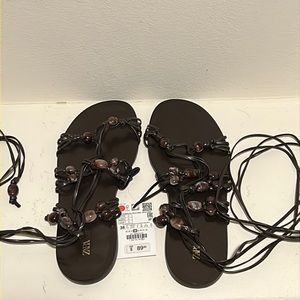 Zara Tied Flat Sandals with Stones